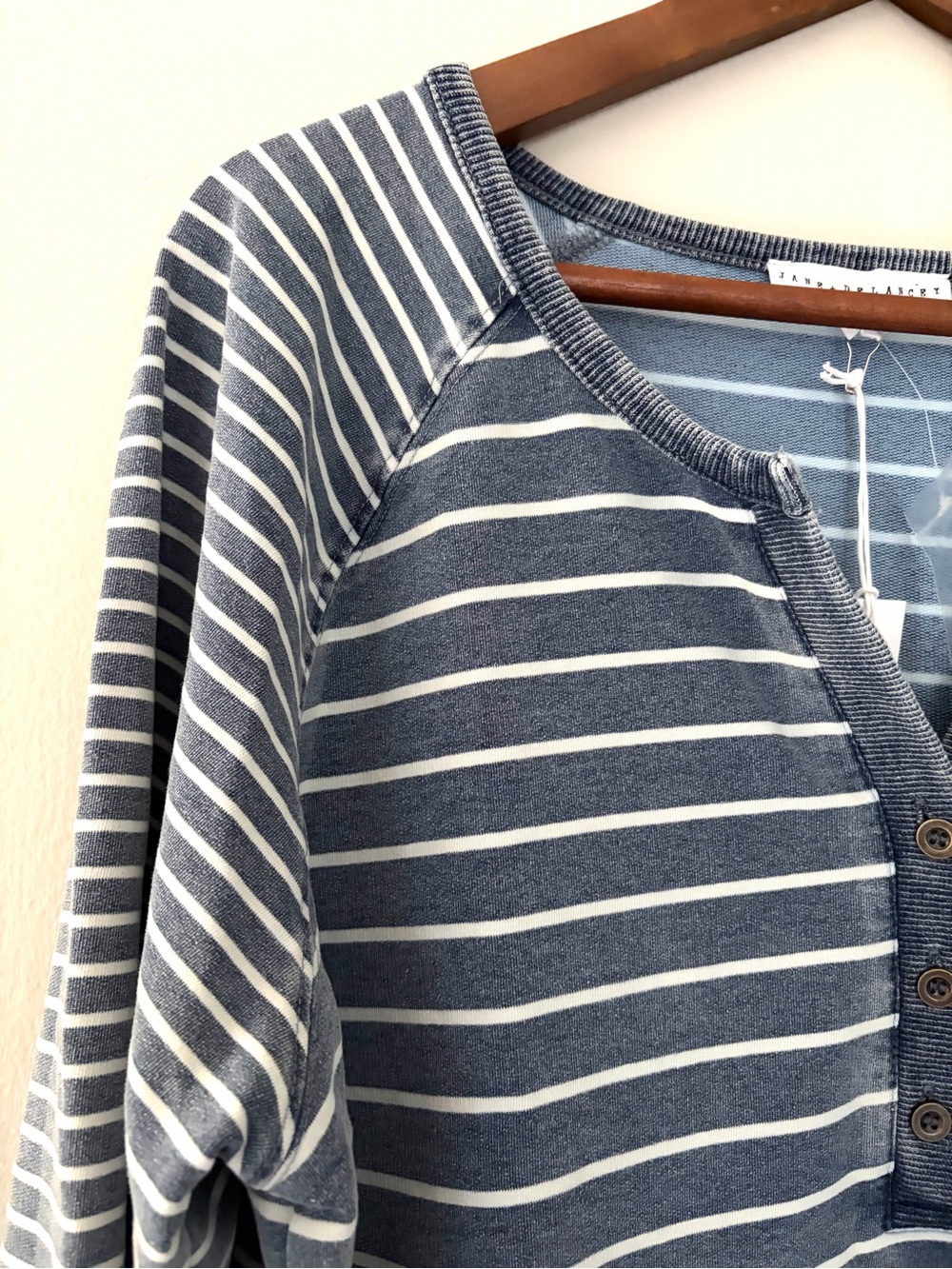 Striped Nautical Henley Sweatshirt Cotton Blue White Women’s Large - Picture 2 of 14
